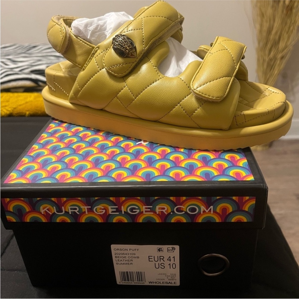 Kurt Geiger Yellow Quilted Leather Puff Sandals